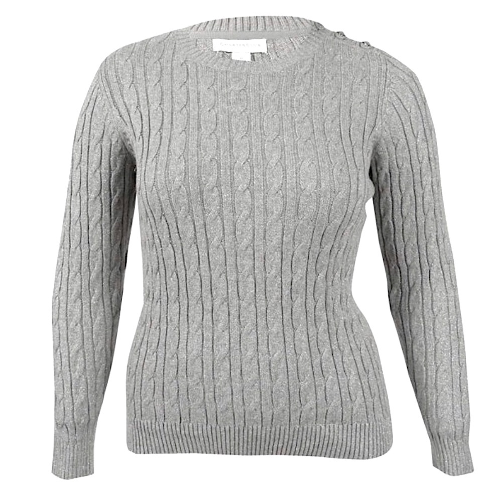 Charter Club Gray & Metallic Silver Cable Knit Sweater, Women’s Size Medium.